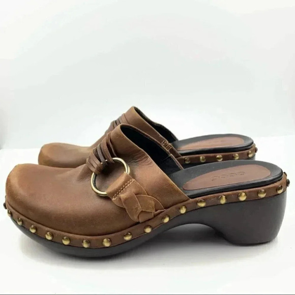 Ecco flats size 38 7-7.5 brown leather clog mules - Picture 5 of 14